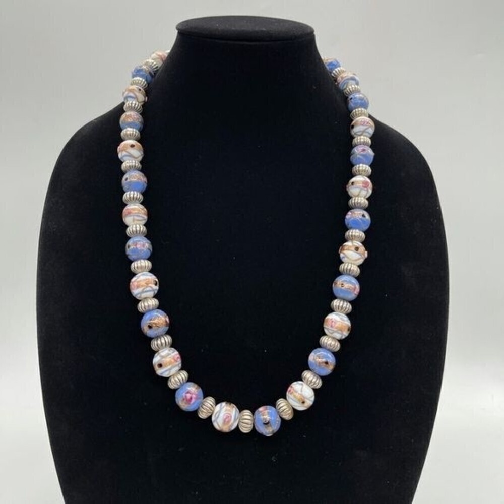 Vintage Chinese Cloisonné Enamel & 925 Sterling Silver Necklace
